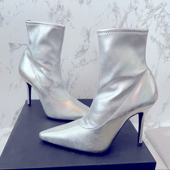 GIUSEPPE ZANOTTI metallic futuristic babe boots booties pointed toe silver 10 - Picture 1 of 14